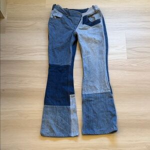 Patchwork Low-Rise Flare Jeans